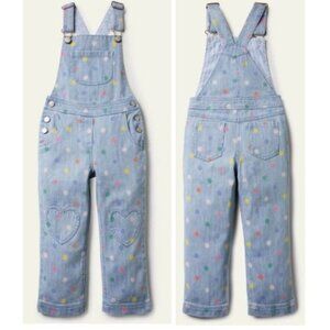 Boden 100% Cotton Girls Size 13-14Y Polka Dot Denim Dungarees Overalls Blue